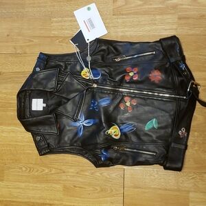 NWT Silvian Heach lamb leather painted moto vest size medium